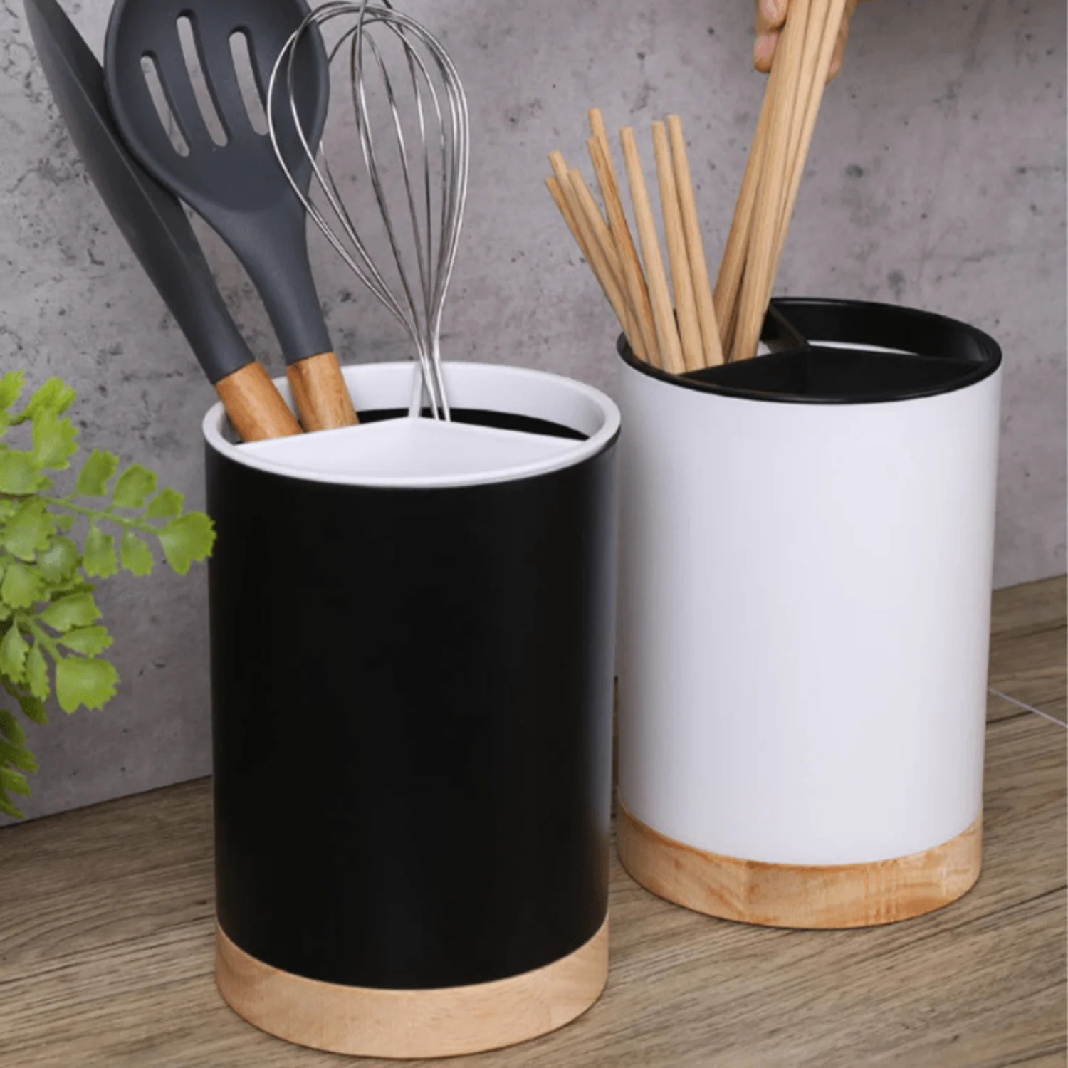 1pc Detachable Plastic Tableware Bucket, Countertop 3-grid Utensil Holder for Spoon, Fork, Chopsticks - Kitchen Organizers & Acc