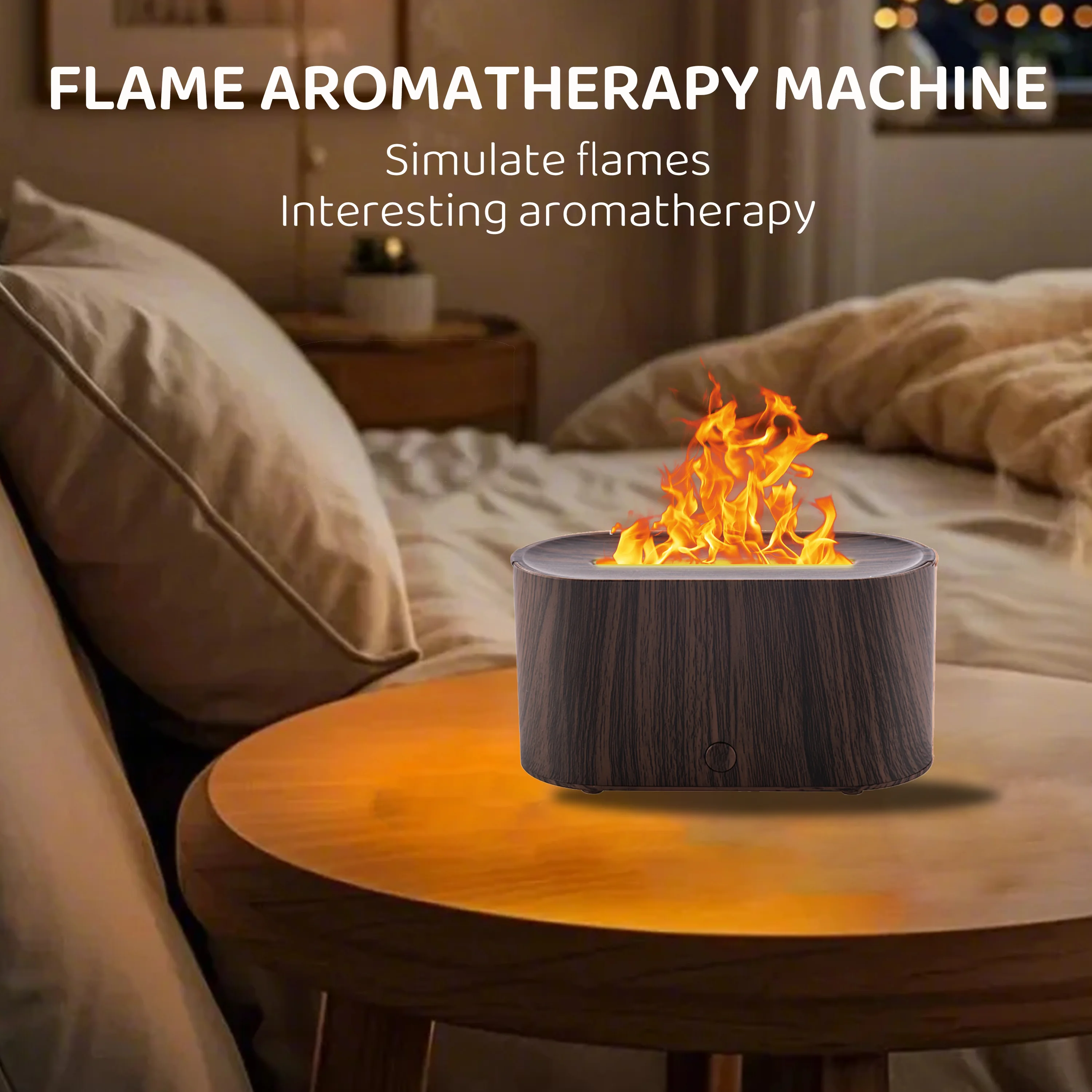 Flame Wood Grain Aroma Diffuser Humidifier Color Light USB Powered For Home Desk Decoration Gifts