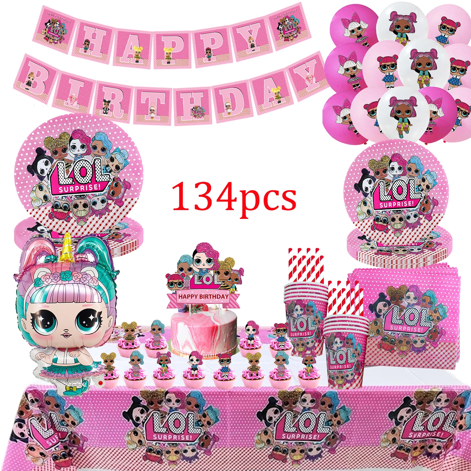 lol Überraschung Puppe Geburtstag Party Thema Dekorationen Ballon Paket Papier Kuchen Topper Banner Teller Tassen für Baby Shower Versorgung