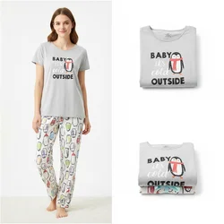 Pigiama mamma taglie forti Set donna incinta Casual T-shirt manica corta pantaloni al polpaccio moda Homewear cotone cartone animato divertente pigiama