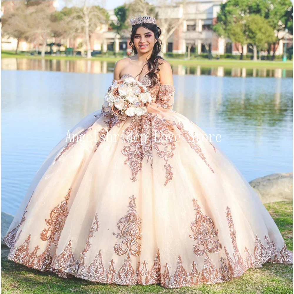 Angelsbridep Champagne Ball Gown Sweet 15 Years Old Quinceanera Dress Blingbling Squined Elegant Party Dresses For Women 2024