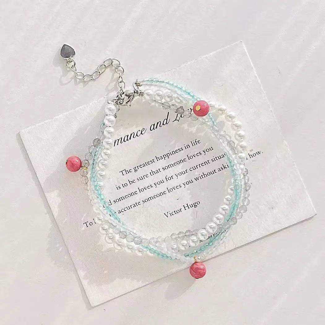 Summer Fresh Dopamine Natural Moonstone & Faux Crystal Multi-Layer Designer Bracelet Colorful Stackable Layering Chain for Women