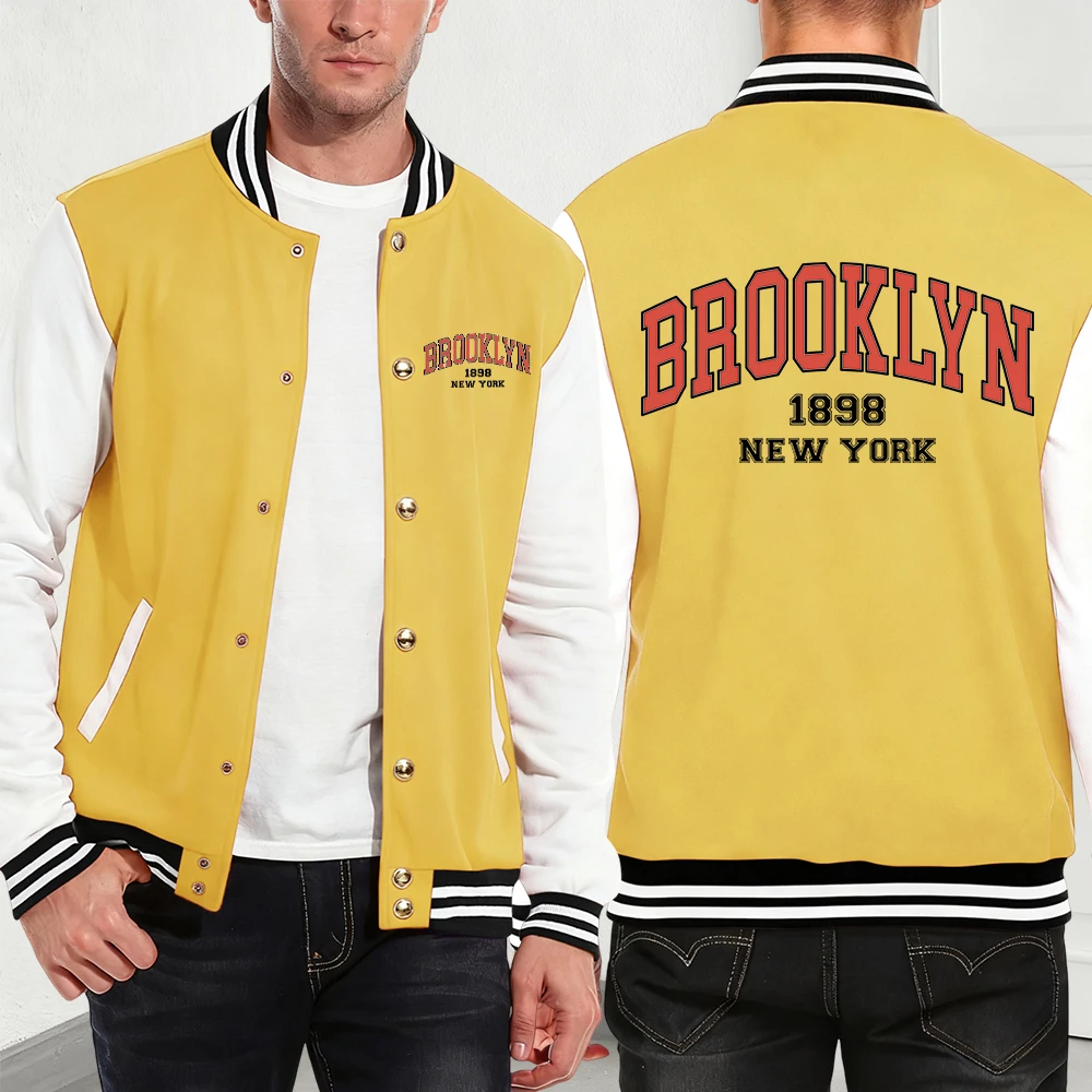 

Brooklyn New York 1898 Words Prints Men'S Jackets Cotton Basics Pocket Baseball Jersey Winter Fleece Warm Coats Hip Hop Men Tops