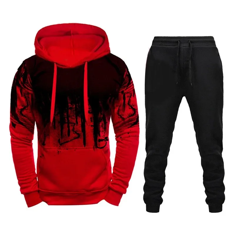 

Hot Sales Mens Tracksuit Casual Sweatshirt Sweatpants Set Sports Jogging Mens Clothing Splash-ink Hoodies Suit Autumn Winter