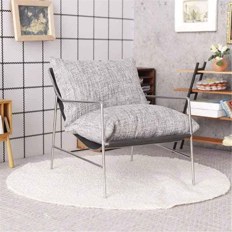   Doll House Furniture Sofa Chair Toy with Metal Frame Living Room Scene Decoration