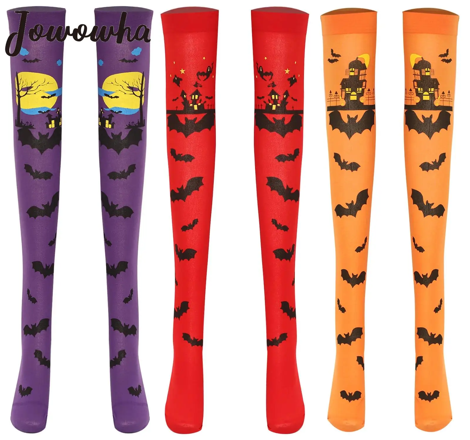 

Хэллоуин высокие носки для женщин длинные выше колена с рисунком паука летучая мышь Стрейчевые чулки Rave вечерние аксессуары к костюму для Косплей