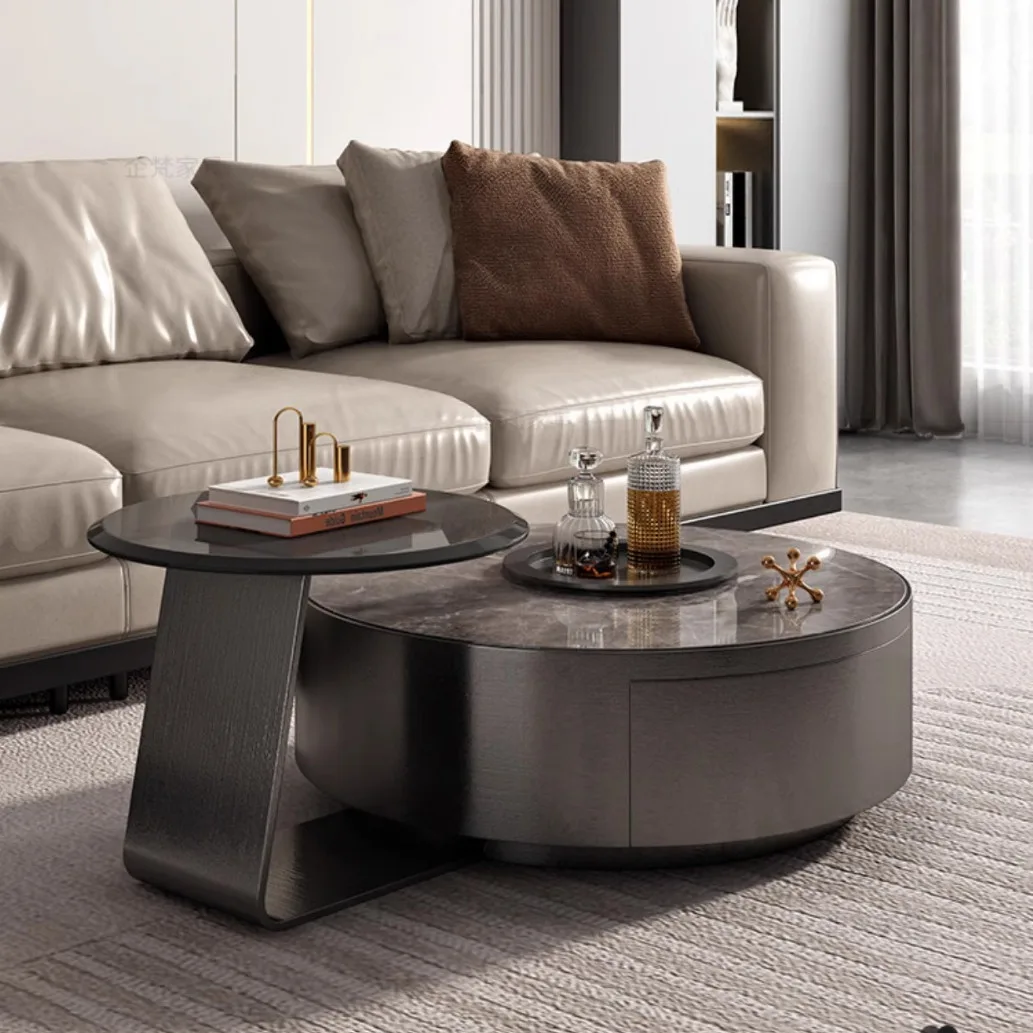 Rocky round coffee table living room household light extravagance modern simple high and low tea table glass Italian minimalism