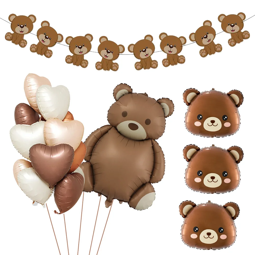 Brown Teddy Bear Balloon Teddy Bear party decor Banner kids Birthday Party Decoration balloon wedding welcome Baby Party decor