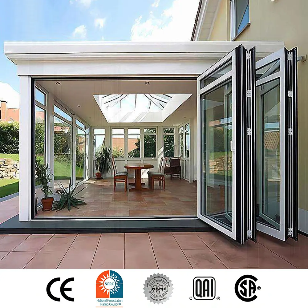 Custom Waterproof Frameless Aluminum Bi-fold Window Panoramic Slim Frame Folding Glass Window For Balcony