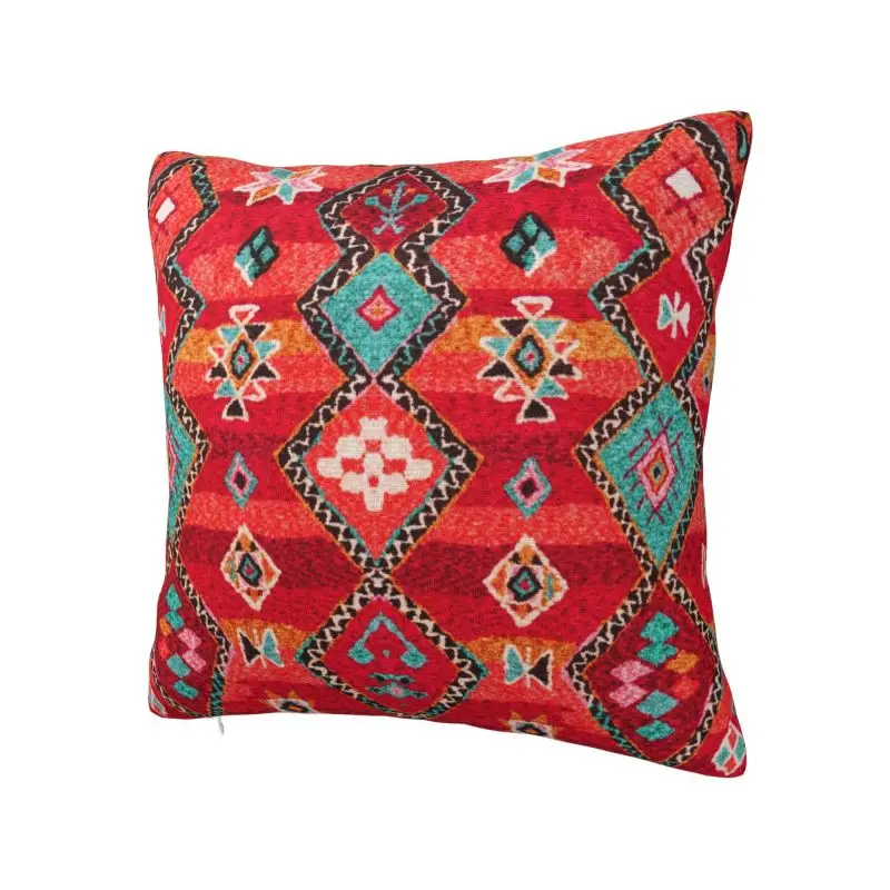 Red Oriental Heritage Berber Colored Moroccan Cushion Cover for Sofa Polyester Bohemian Tribal Throw Pillow Case for Living Room