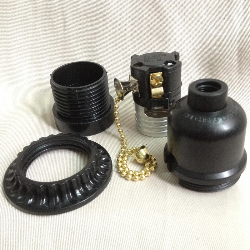 UL Bakelite Lamp Holder E26 Vintage Edison Spiral Bulb Base Zipper and Knob Switch Vintage Chandelier and Table Lamp Holder