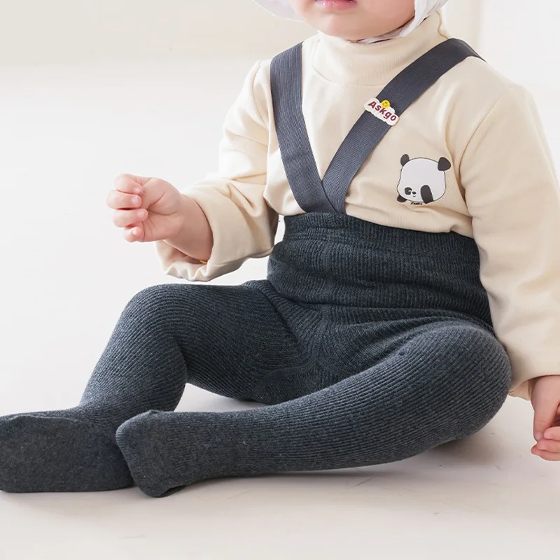 Autumn Baby Tights with Straps Knitted Cotton Toddler Suspender Trousers Kids Pantyhose Infant Overalls for Girls Boys Leggings