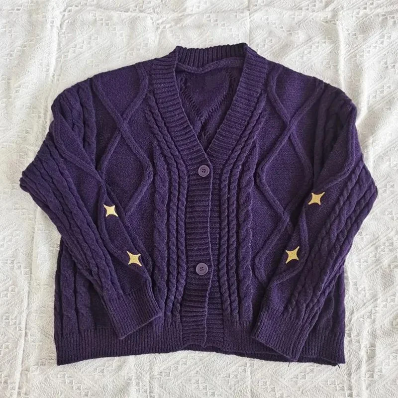 Speak Now Cardigan with Star Embroidery Button Up Chunky Knit Purple Sweater TV Album TS Fall Winter Concert Eras Tour Outfit