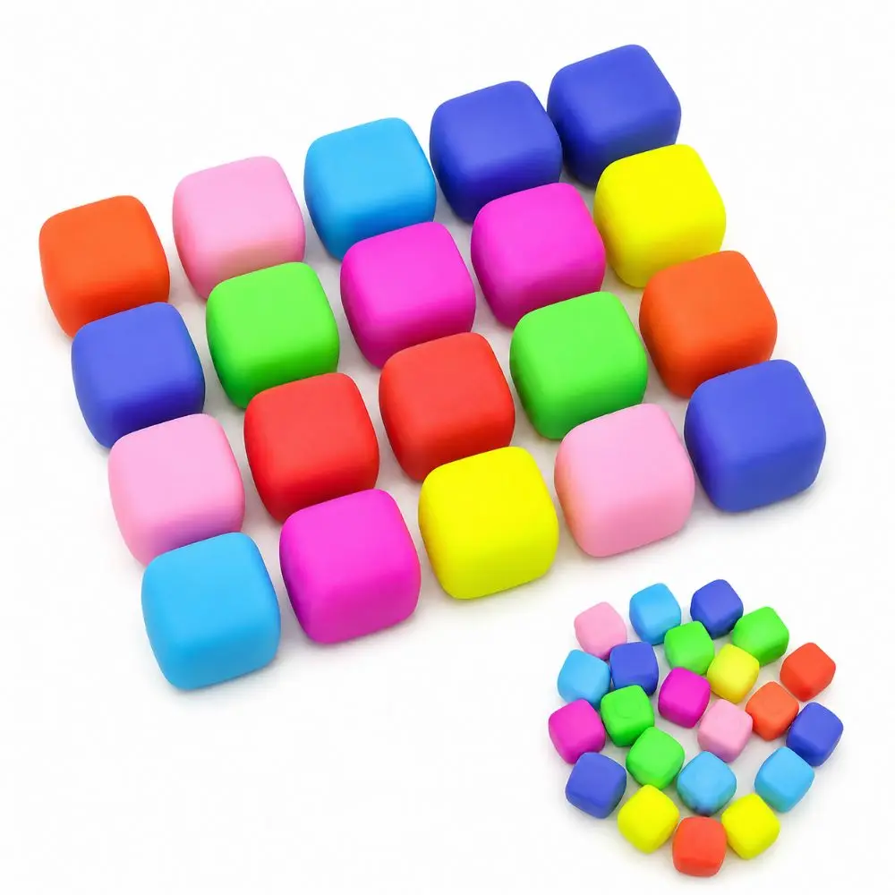 24PCS 3.5cm Stress Cube TPR Flour Filled Squeeze Fidget Toy Slow Rise Stretchable Sensory Stress Toy Classroom Prize Party Favor