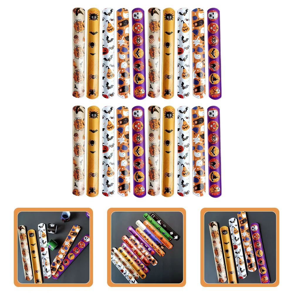 

96 Pcs Halloween Ring Snap Bracelet Bulk Party Gift Slap Bracelets Wristband Childrens Favor Kids