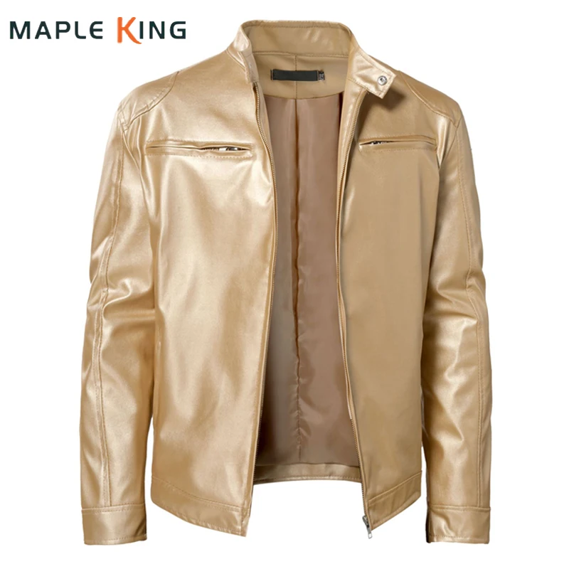 Steampunk Shiny Gold Leather Jackets for Men Night Club Metallic Zipper Stage Prom Costumes Hip Hop Jaqueta Masculina Streetwear