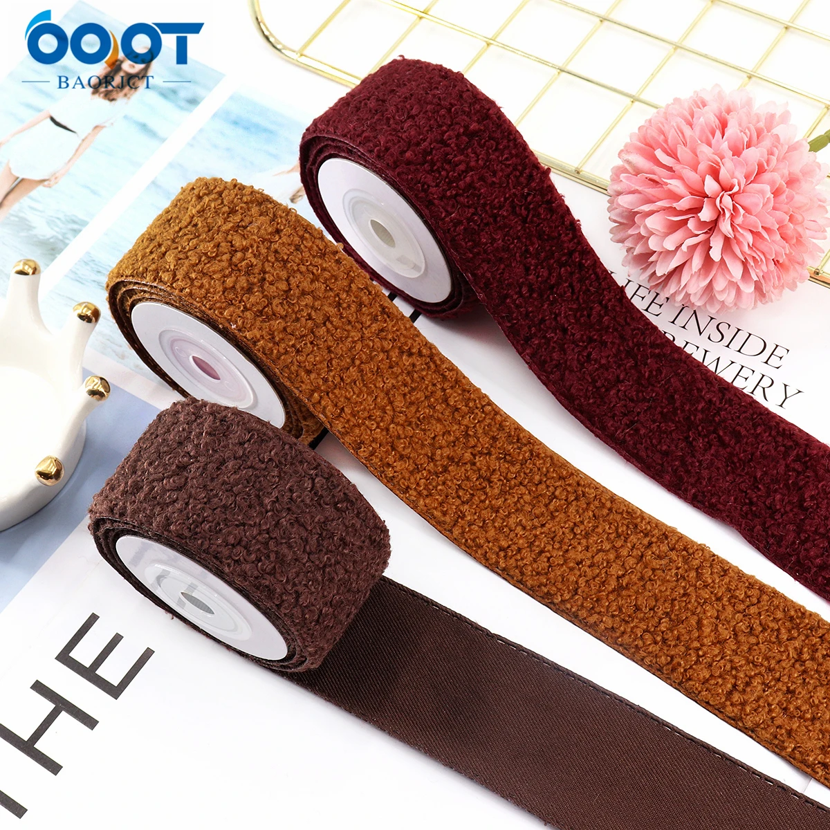 Nastri colorati serie peluche, materiali per la decorazione della festa nuziale, 221012-5 38MM 2 yarde materiali per l\'imballaggio regalo fatti a
