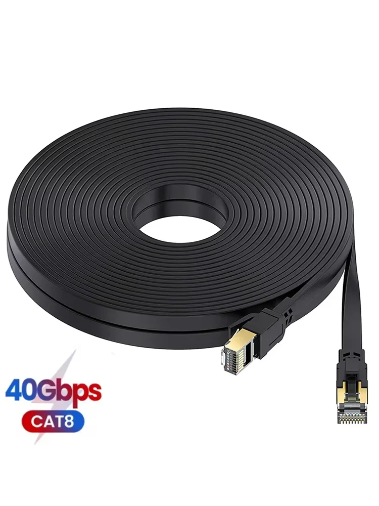 Flat CAT8 Ethernet Cable 40Gbps 2000MHz Rj45 Internet Network Cable Shielded Patch Cable Cat8 for PC Modem Laptop PS 5 Router