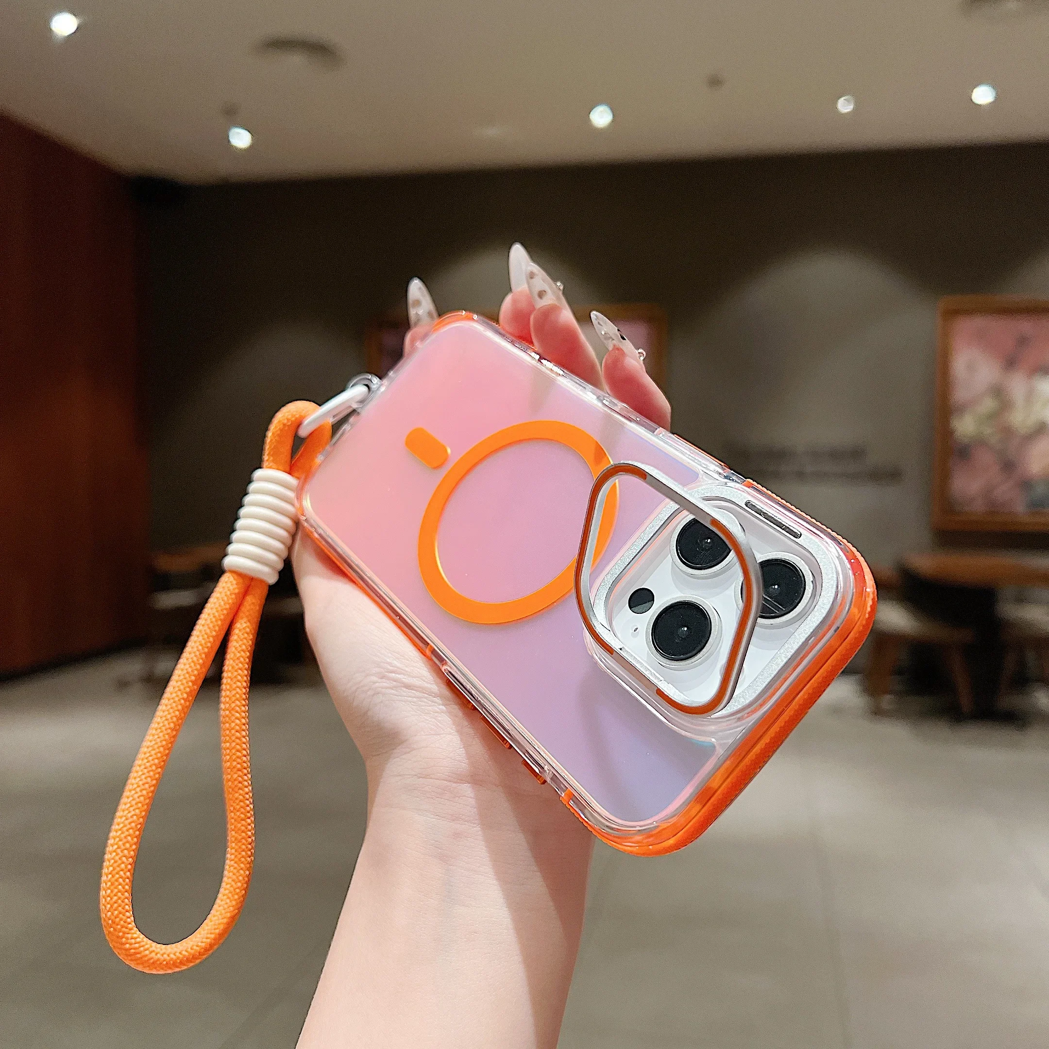 

Luxury Matte Magnetic Case with Hidden Holder For IPhone 16 15 14 Pro Max Plus IPhone 13 12 11 Pro Max Back Covers with Lanyard