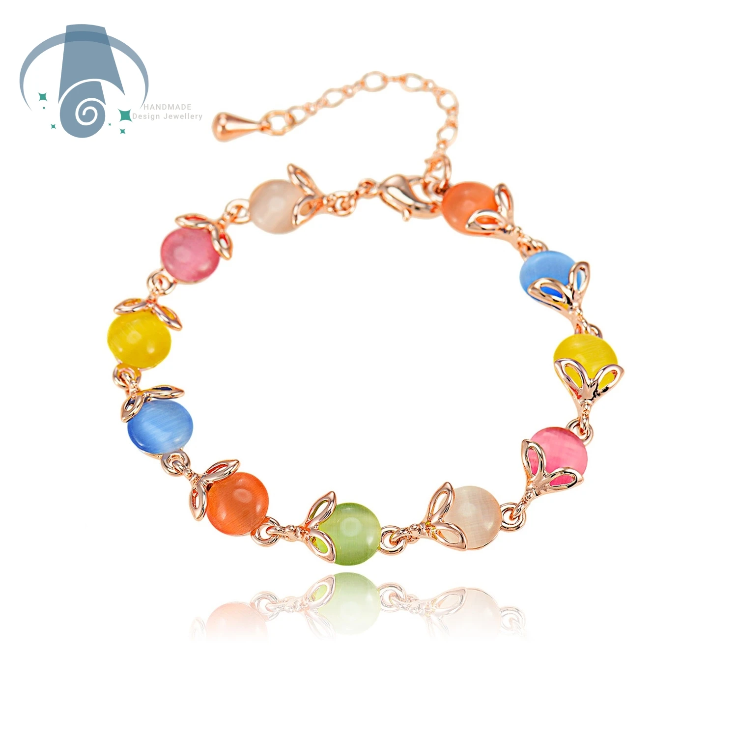 Charm Bracelet Colorful Cat Eye Stone Jewelry For Women Rose Gold Plated Simple Animal Themed Adjustable Bangle Cute Gift Birthd
