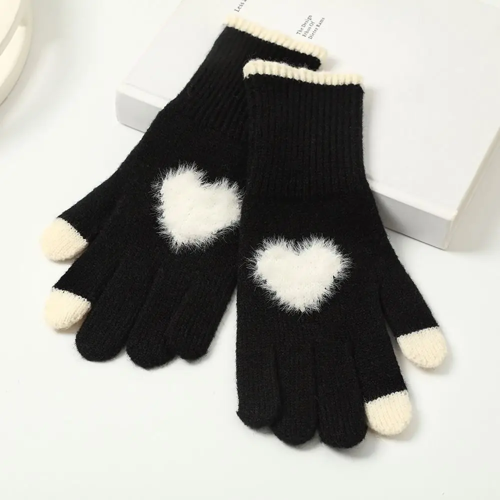هدية مثالية على الطراز الكوري قفازات على شكل قلب سميكة دافئة مقاومة للبرد قفازات محبوكة تعمل باللمس قفازات شتوية للخريف والشتاء #4