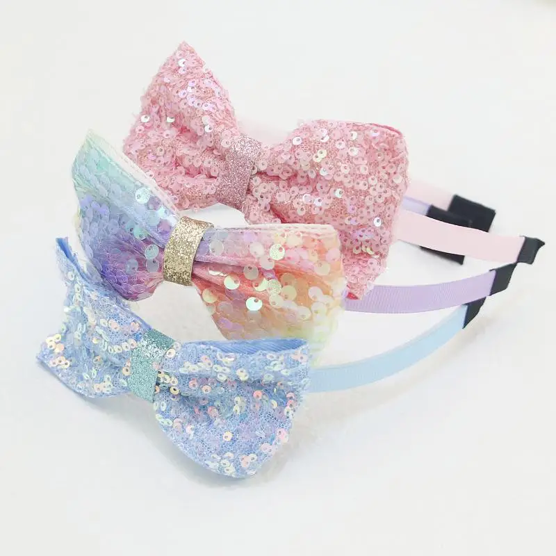 

1 шт., милые банты для волос с блестками, повязки на голову для девочек, 4 дюйма, блестящие банты, повязки для волос, детские обручи для волос, детские аксессуары для волос