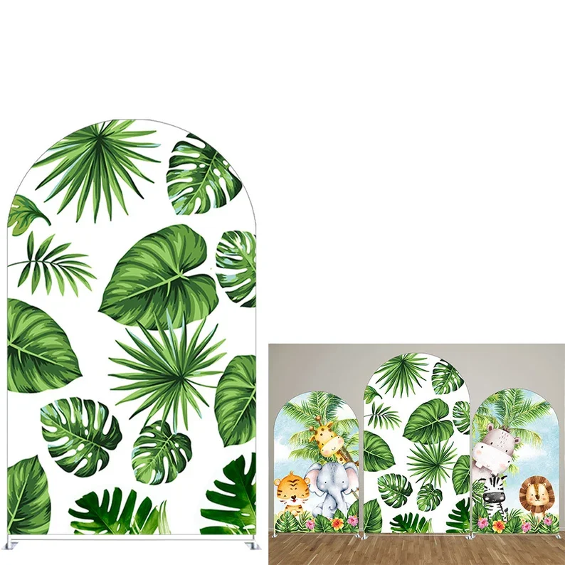 Mehofond Arch Backdrop Covers Jungle Safari Animals Boys Birthday Party Arched Wall Baby Shower Decorations 2-sided Background