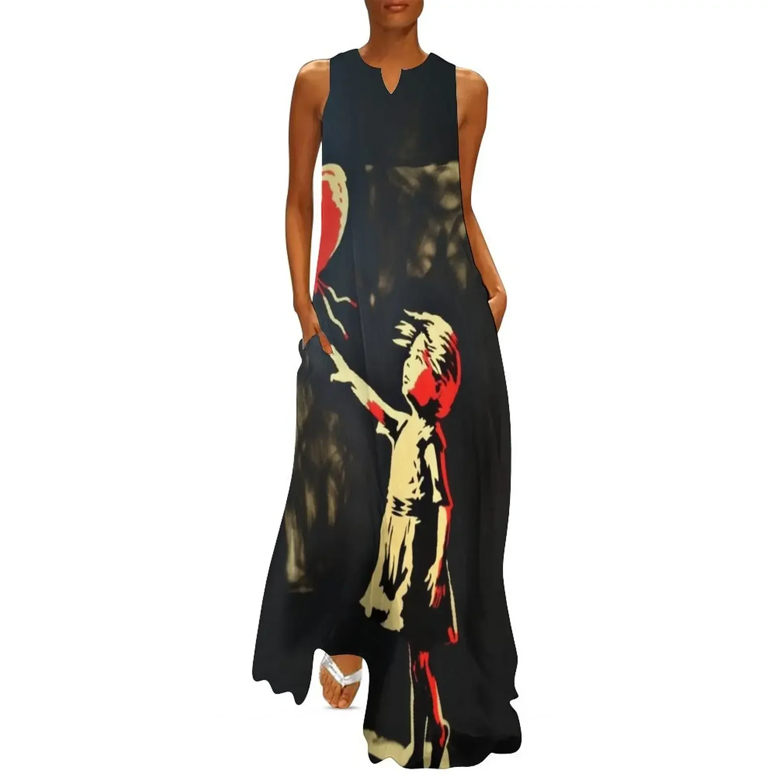 

Girl with a Red Balloon Long Dress beach dresses Woman clothes women long dresses Dress