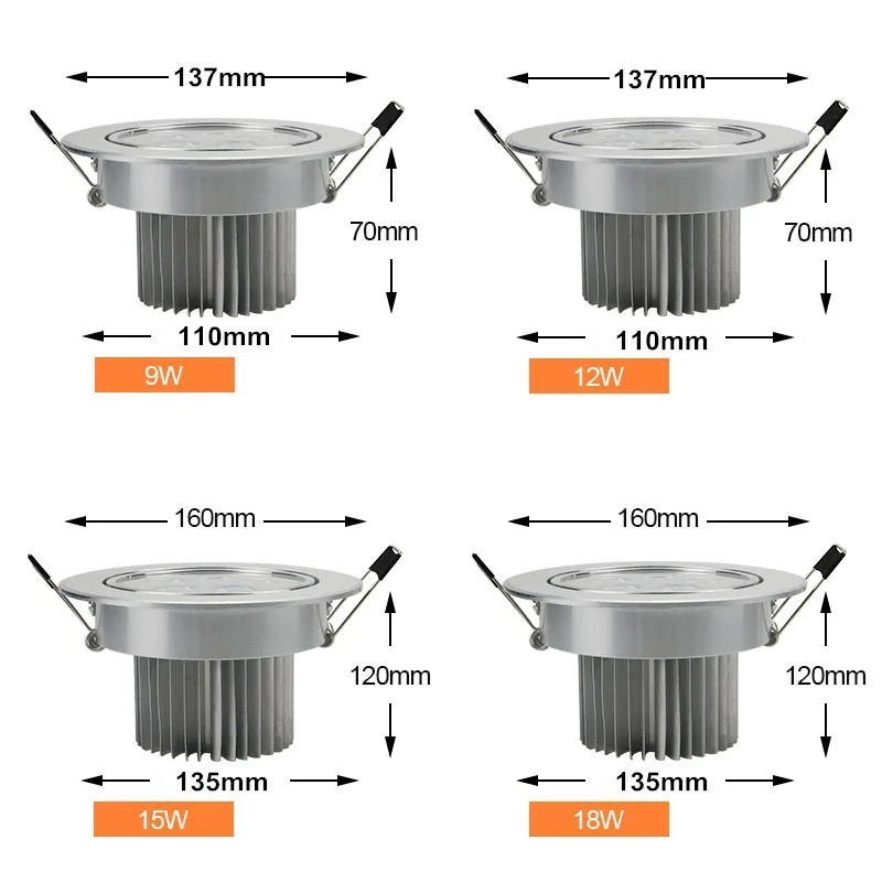 Rundes dimm bares Down light 3w/4w/5w/7w/9w/12w/18w LED-Deckens trahler eingebetteter Hochleistungs-Deckens trahler ac85-265V