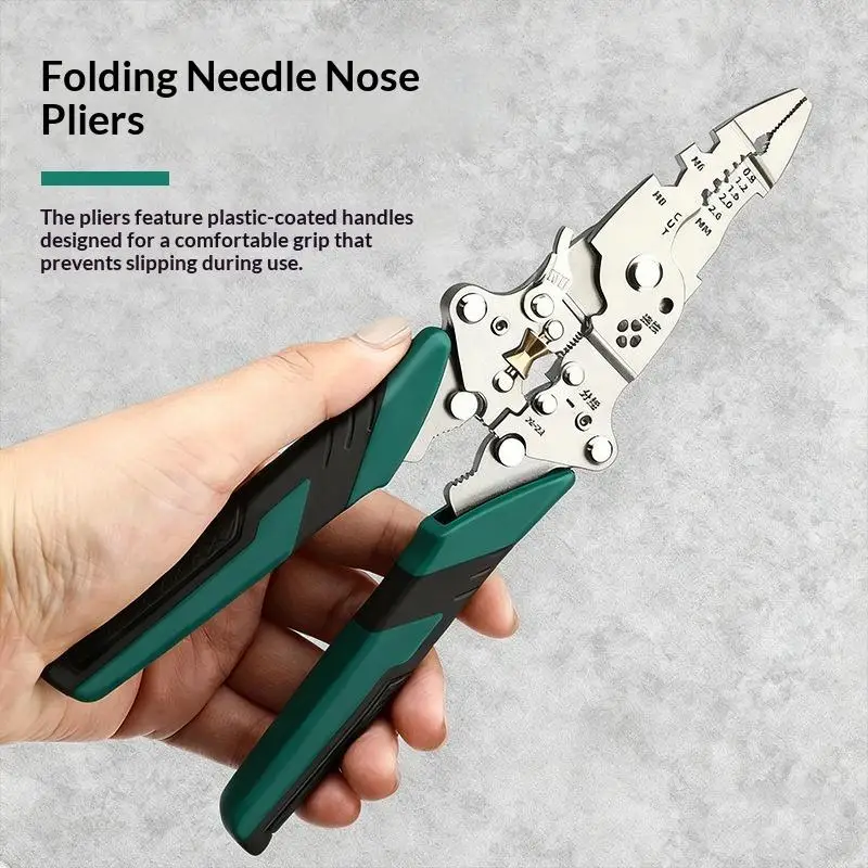 New Multifunctional Wire Stripper Pliers Foldable Cable Cutter Electrician Hand Tools Wire Cutting Crimping Winding Tool