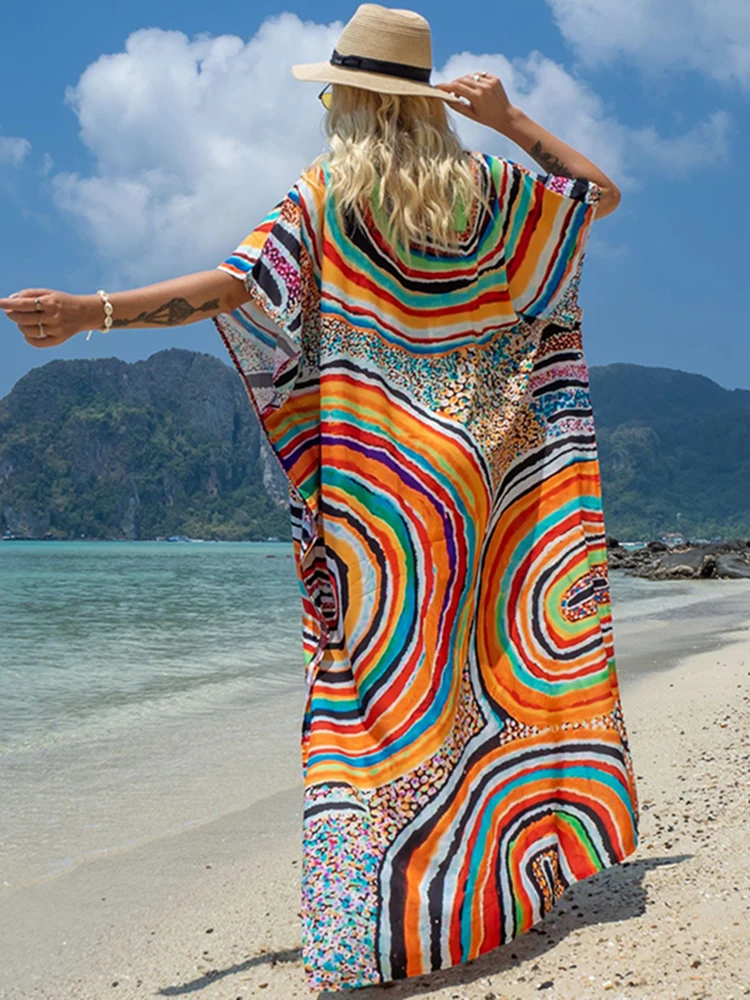 Vestido largo De playa con estampado bohemio para mujer, túnica larga De talla grande, traje De baño, 2023