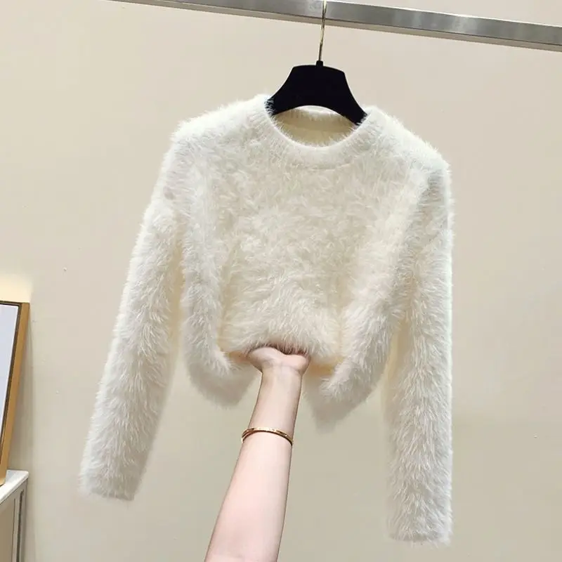 Fuzzy Sweater Pullover Women Soft Plush Solid Color Simple Sweater White Mink Fur Sweet Loose-Fit Warm Sweaters Knitwear Jumpers 2 Fuzzy Sweater Pullover Women Soft Plush Solid Color Simple Sweater White Mink Fur Sweet Loose-Fit Warm Sweaters Knitwear Jumpers 2