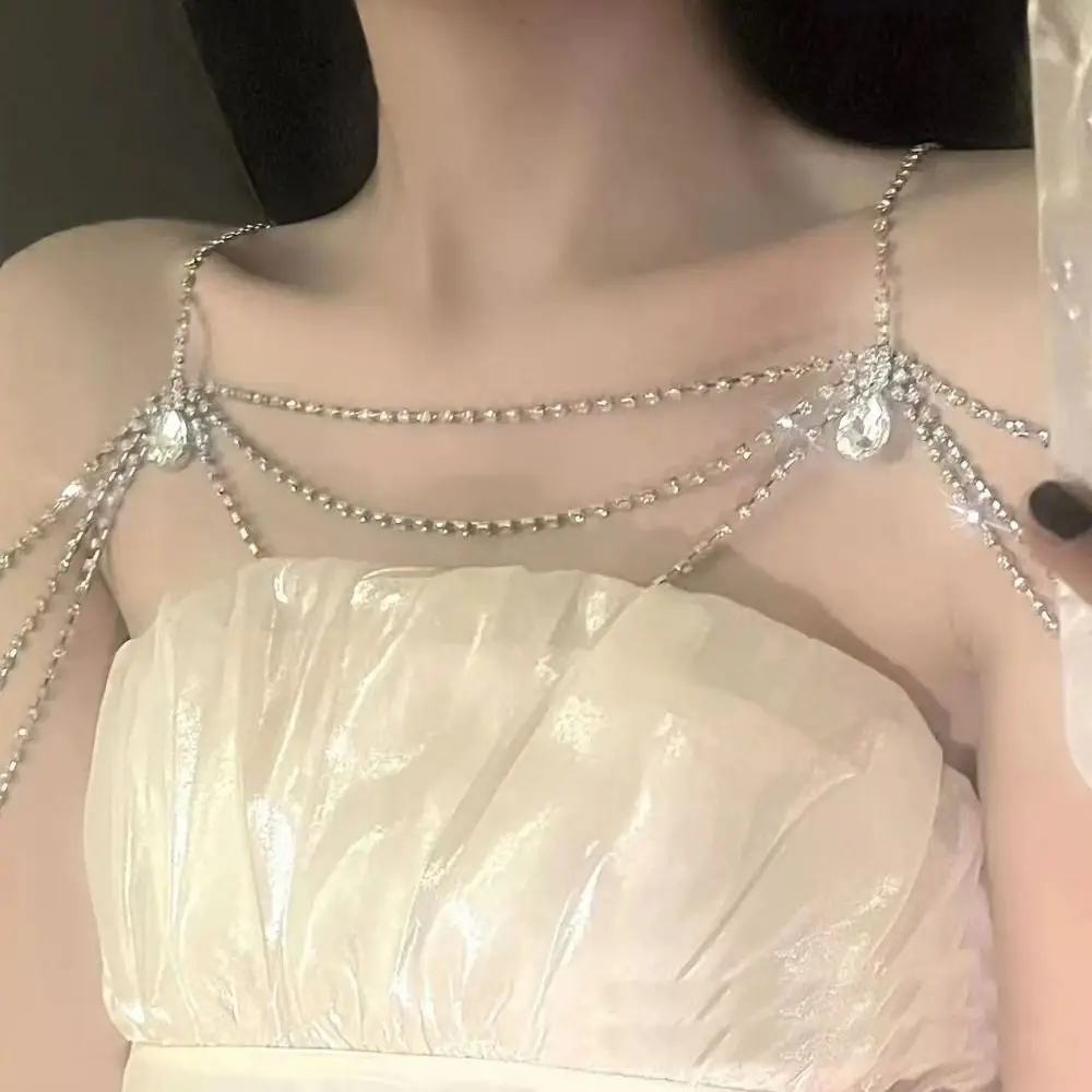 الرجعية شرابة الراين سلسلة الكتف الفاخرة قطرة الماء المرأة سلسلة الكتف قابل للتعديل انفصال بلينغ الجسم سلسلة #4