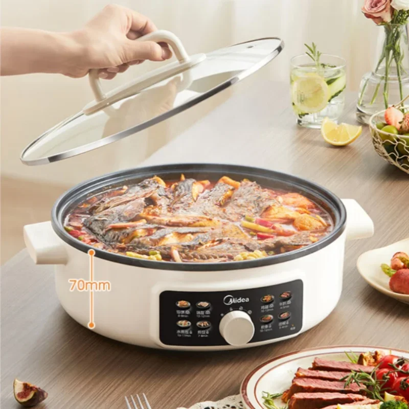 Multi-functional Electric Skillet with Deep 70mm Baking Pan for Home Use