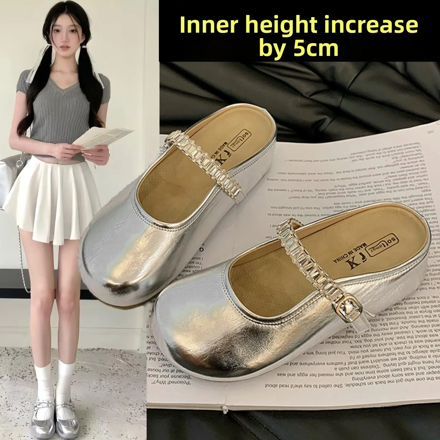 

Женские эргономичные сандалии на толстом каблуке для лета, уличные, без застежек, с бриллиантовой отделкой, на плоской подошве, с резиновой подошвой