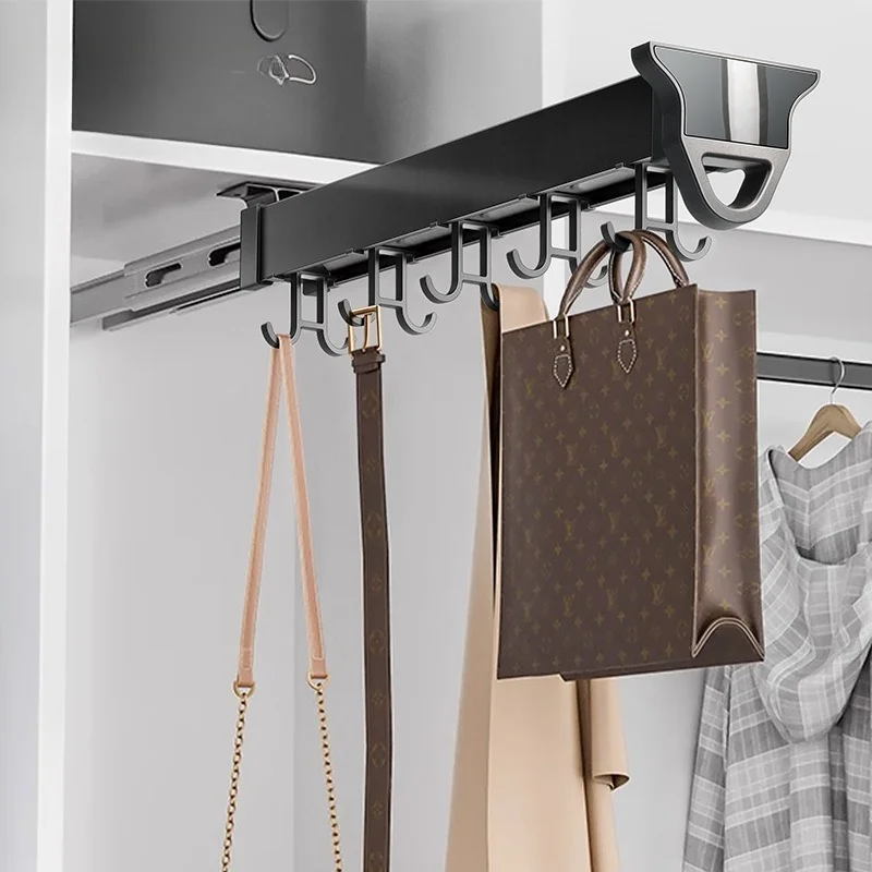 Multifunctional Pull-out Storage Rack, Sliding Hook Organizer for Kitchen Pot, Cabinet & Wardrobe