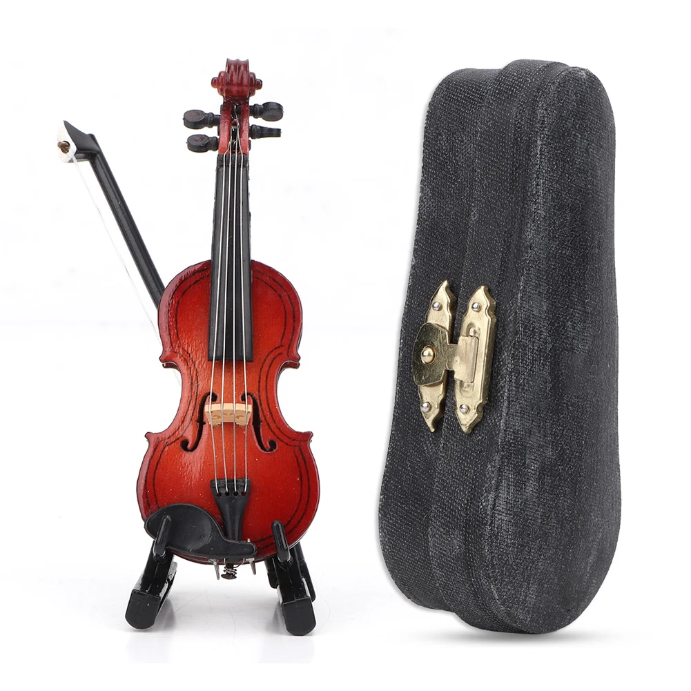 ZK40 1:12 Miniature Wooden Instrument Violin Model with Box Simulation Accessory for Dollhouse