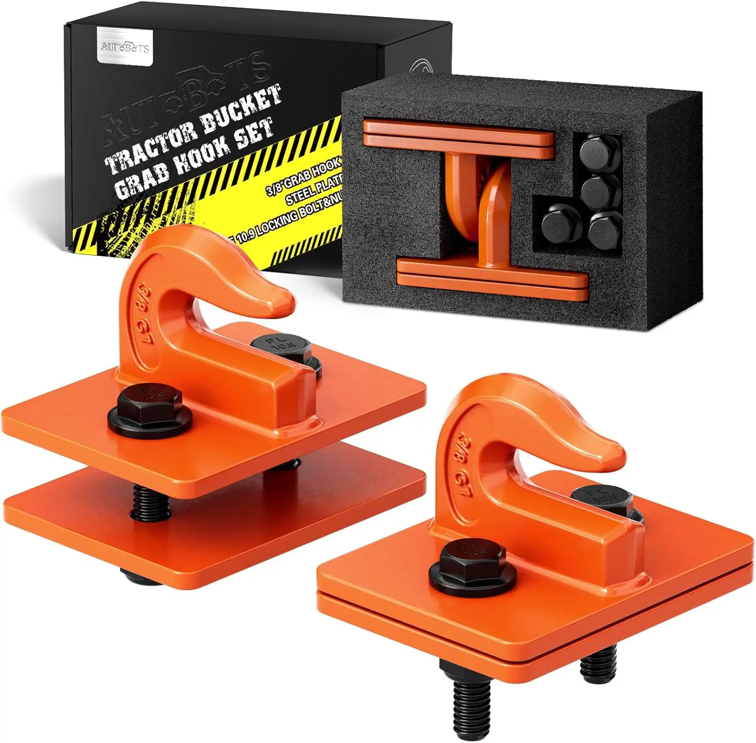 

Heavy Duty Tractor Bucket Hooks, 3/8" (2 Pack) Up to 15,000 lbs, Bolt-On Chain Grab Tow Hook in Orange