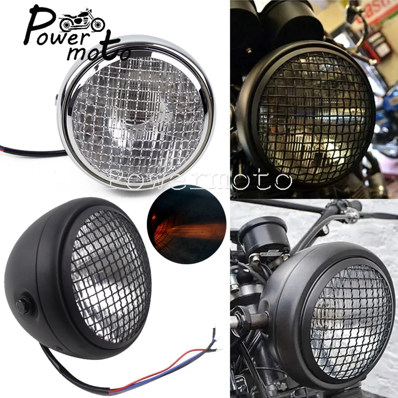 

For Harley Chopper Bobber Scrambler Custom BMW R Universal Motorcycle Mesh Grill Headlamp H4 12V Headlight 60/55W High Low Lamp