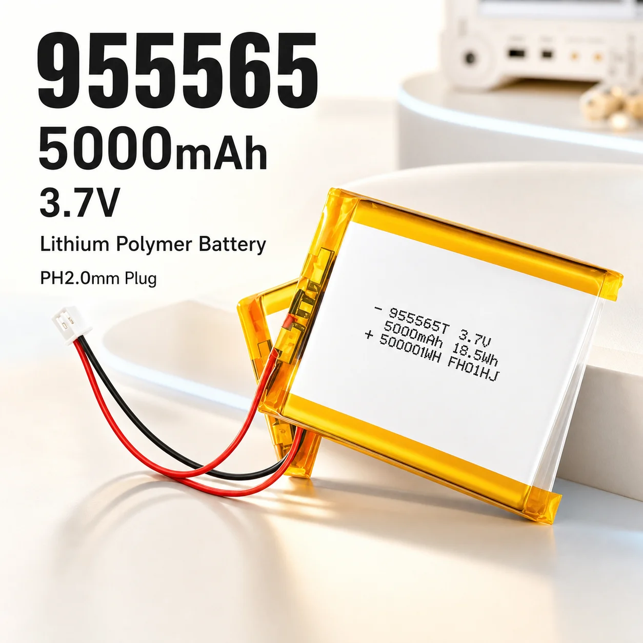 955565 5000mAh 3.7V Lithium Polymer Battery Rechargeable LiPo Cell for Power Bank Desk Lamp Alarm Medical Equipment