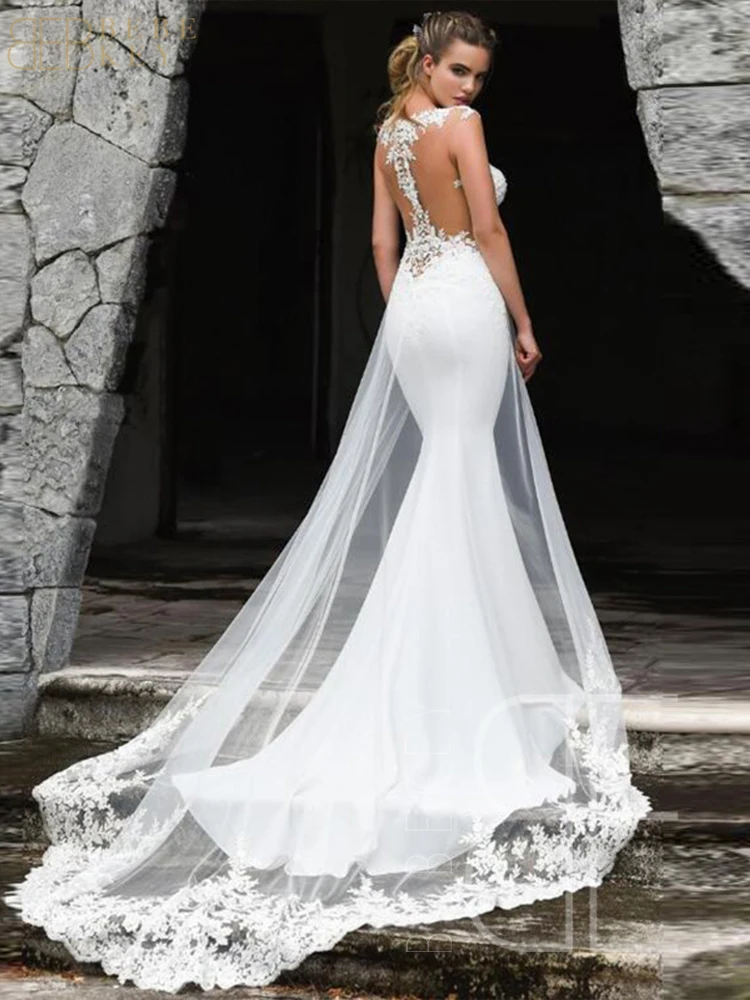 فستان زفاف BEBEKEY أنيق من الدانتيل مع ذيل مزدوج مزين بحورية البحر لحفلات الزفاف فساتين زفاف مخصصة فساتين رسمية #3
