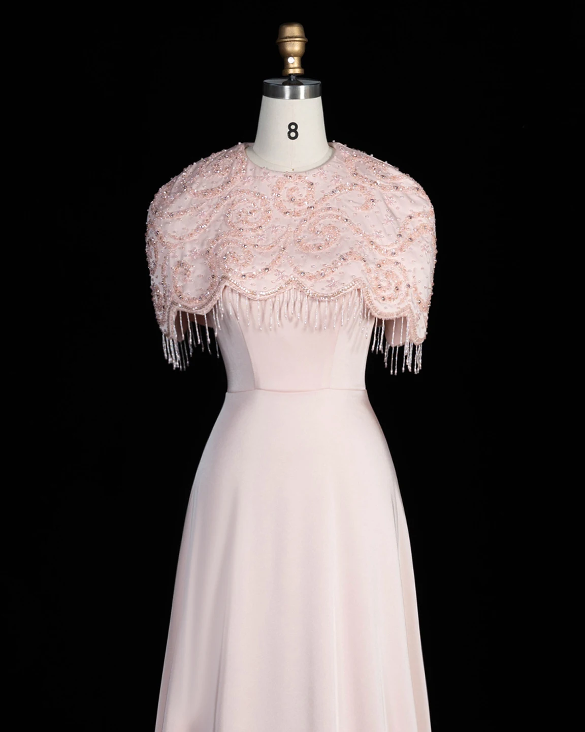 Sharon Said Abendkleid, elegantes A-Linien-Modell, Rundhalsausschnitt, Perlen, Quasten, Dubai, formelle Party, Hochzeitsgastkleid, SS614, nach Maß – Detail 10