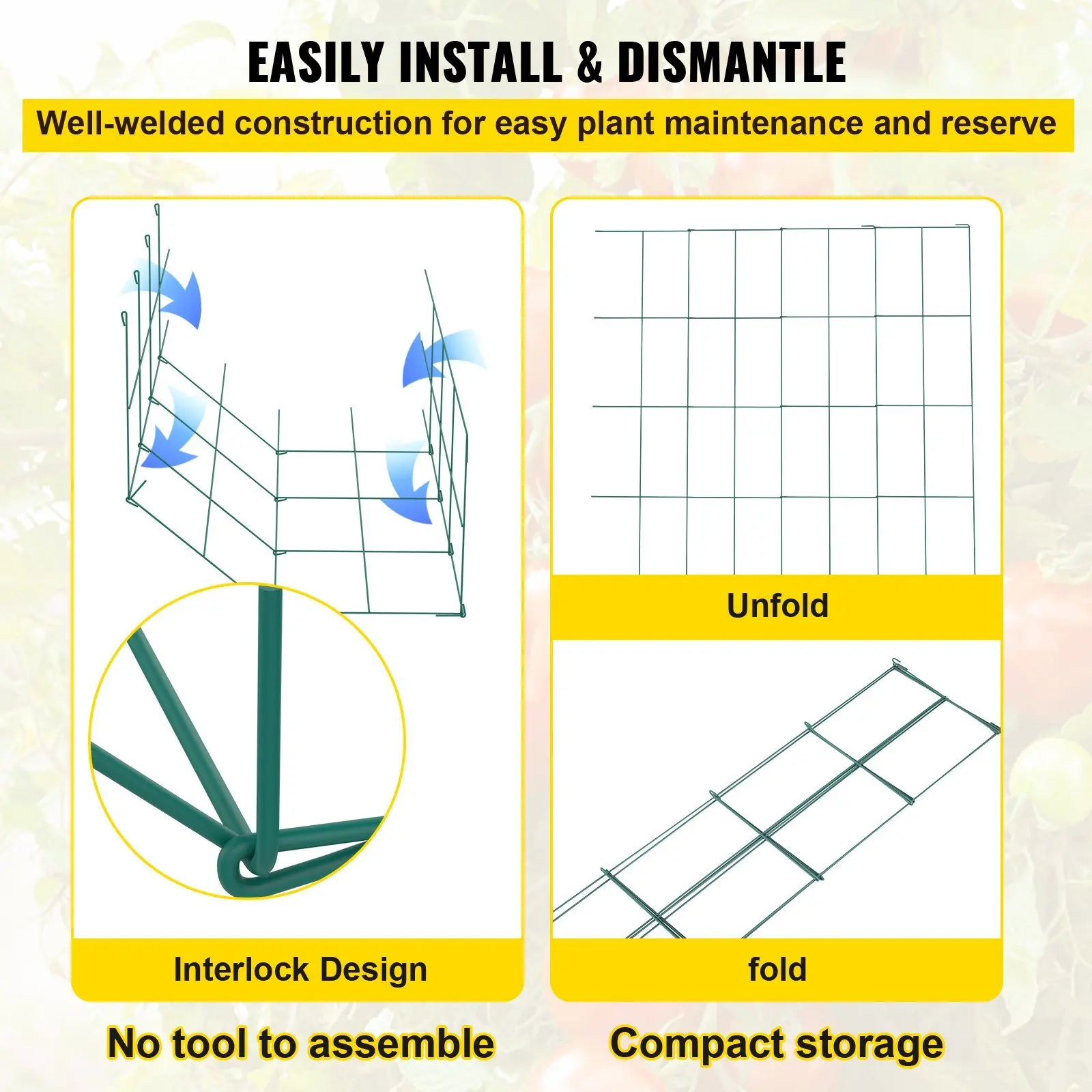 Plants, Flowers, Fruits Tomato Cages, 11.8" x 11.8" x 46.1", 10 Packs Square Plant Support Cages,