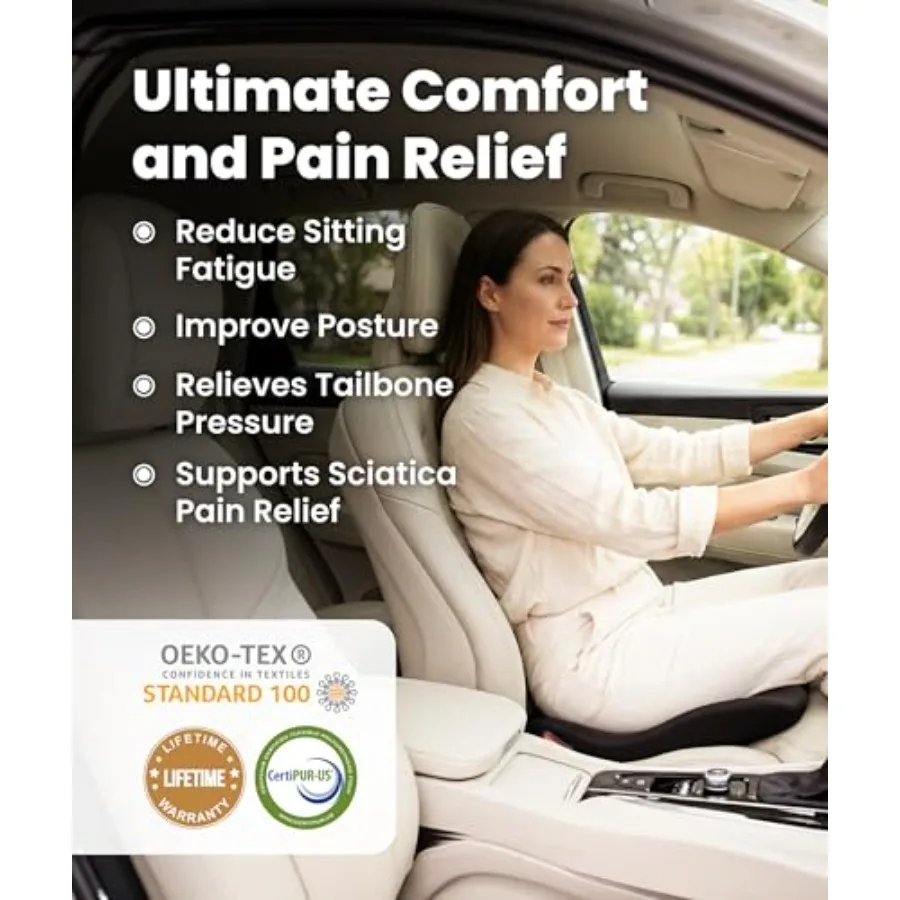 Everlasting Comfort Car Seat Cushion for Driving - Orthopedic Car Cushion for Office, Travel, Gaming Chair Memory Foam Driver B