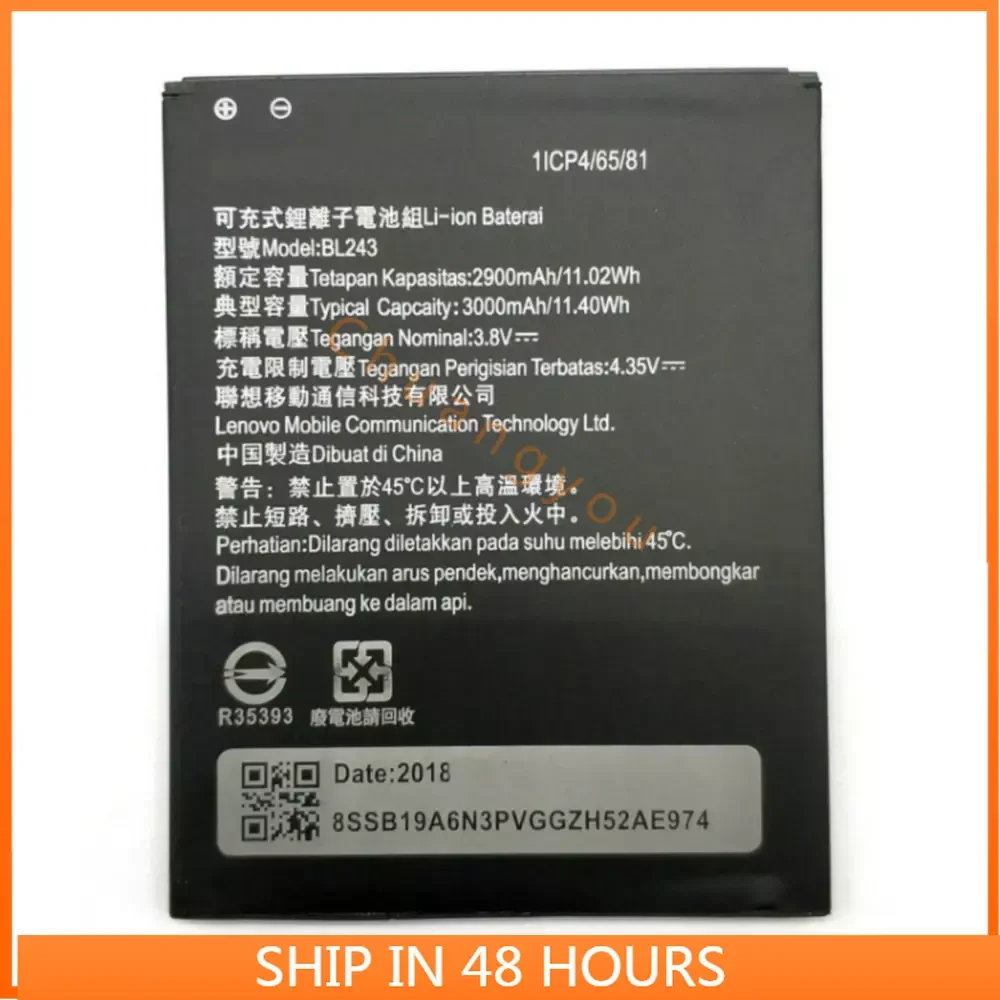 2900mAh BL243 battery for lenovo K3 Note K50-T5 A7000 A5500 A5600 A7600 Cellphone High quality Replacement Battery