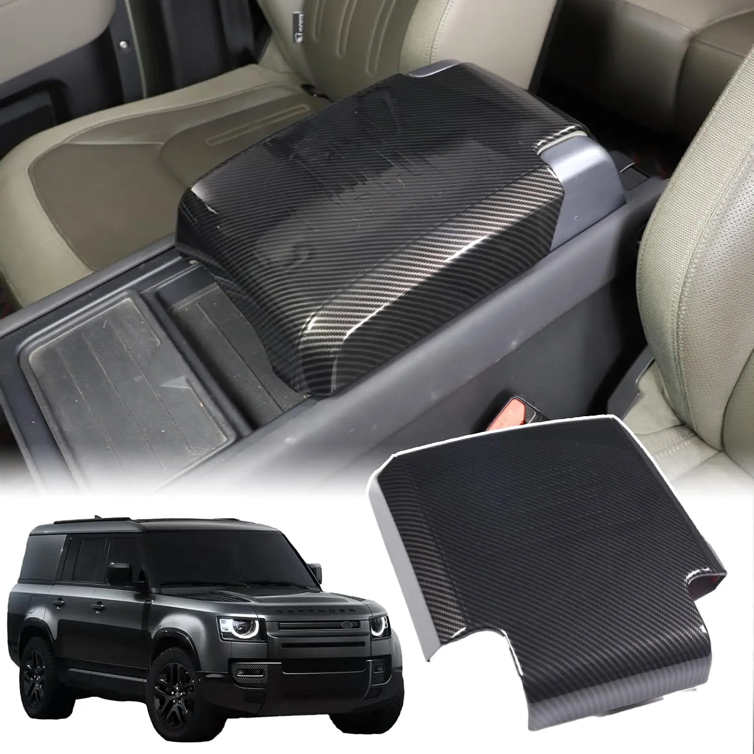 Carbon Style Car Armrest Seat Box Cover For Land Rover Defender 90 110 130 2020-25 Center Console Handrest Box Protection Cover