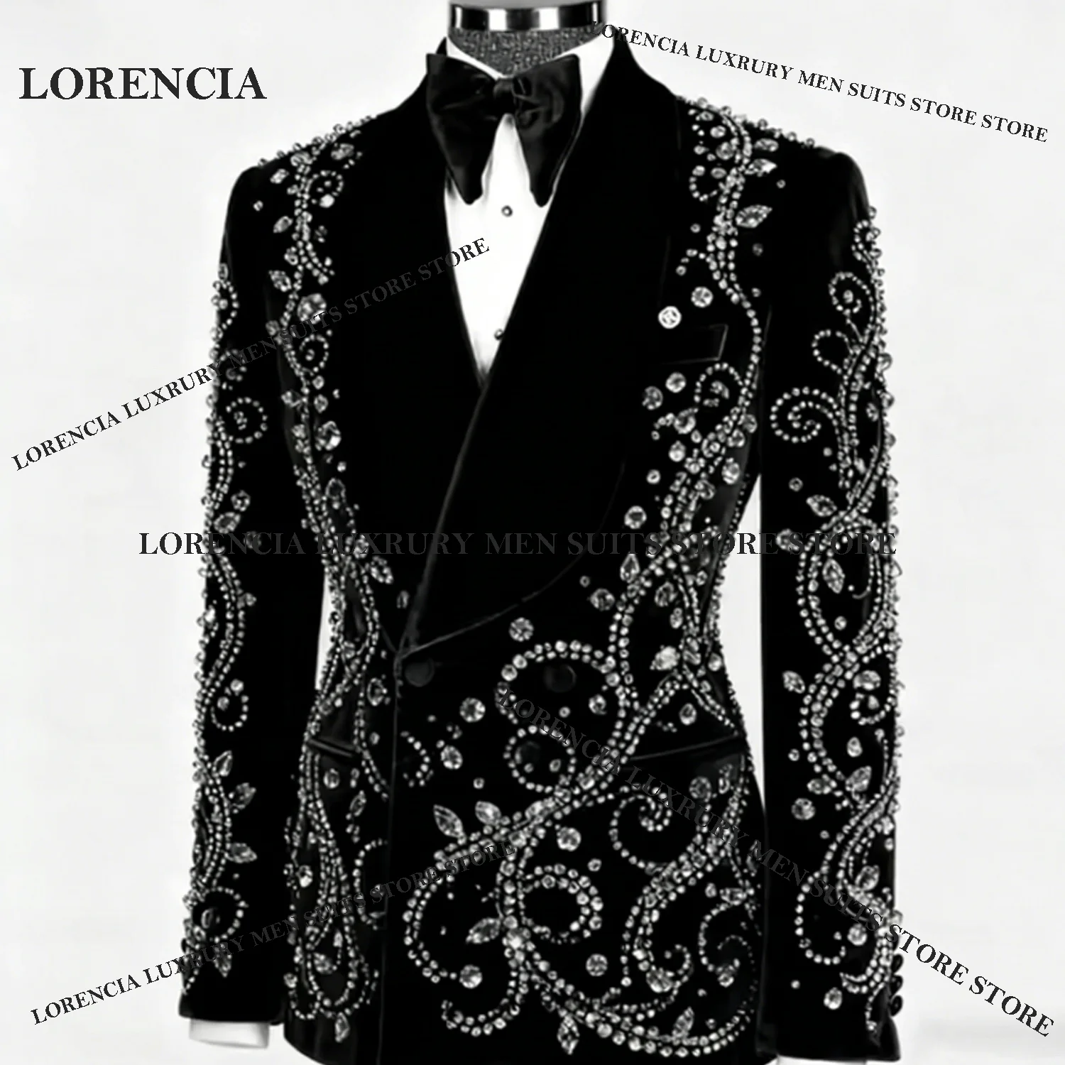 

Мужские костюмы из кристаллов на заказ для свадьбы, выпускного вечера, с пайетками, роскошный блейзер, комплект из 2 предметов, смокинг, приталенный крой, костюм для мужчин