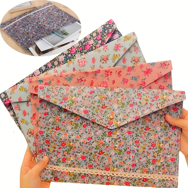 

1PC A4 Floral File Folder Elegant Little Flower Fabric Document Bag Large Capacity Paper Organizer Briefcase