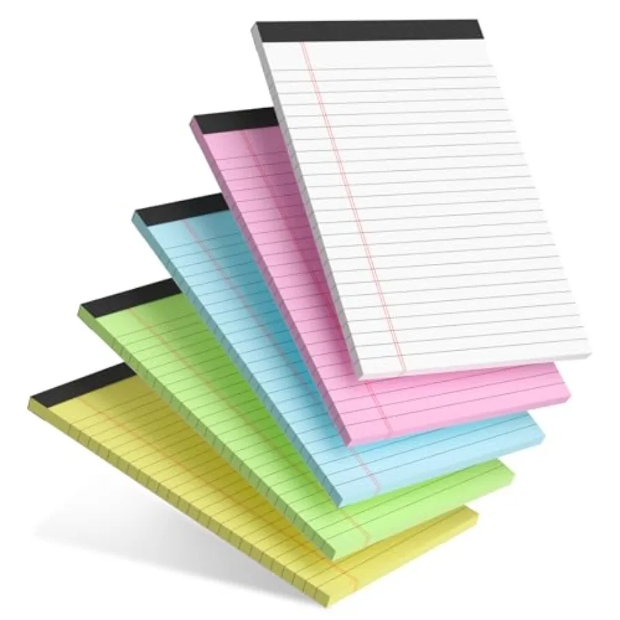 5pcs Small Note Pads 5x8 Notebook College Ruled Legal Pads Color Notepads 5 Pack Study Back Writing Pads 5 x 8 Perforated Narro