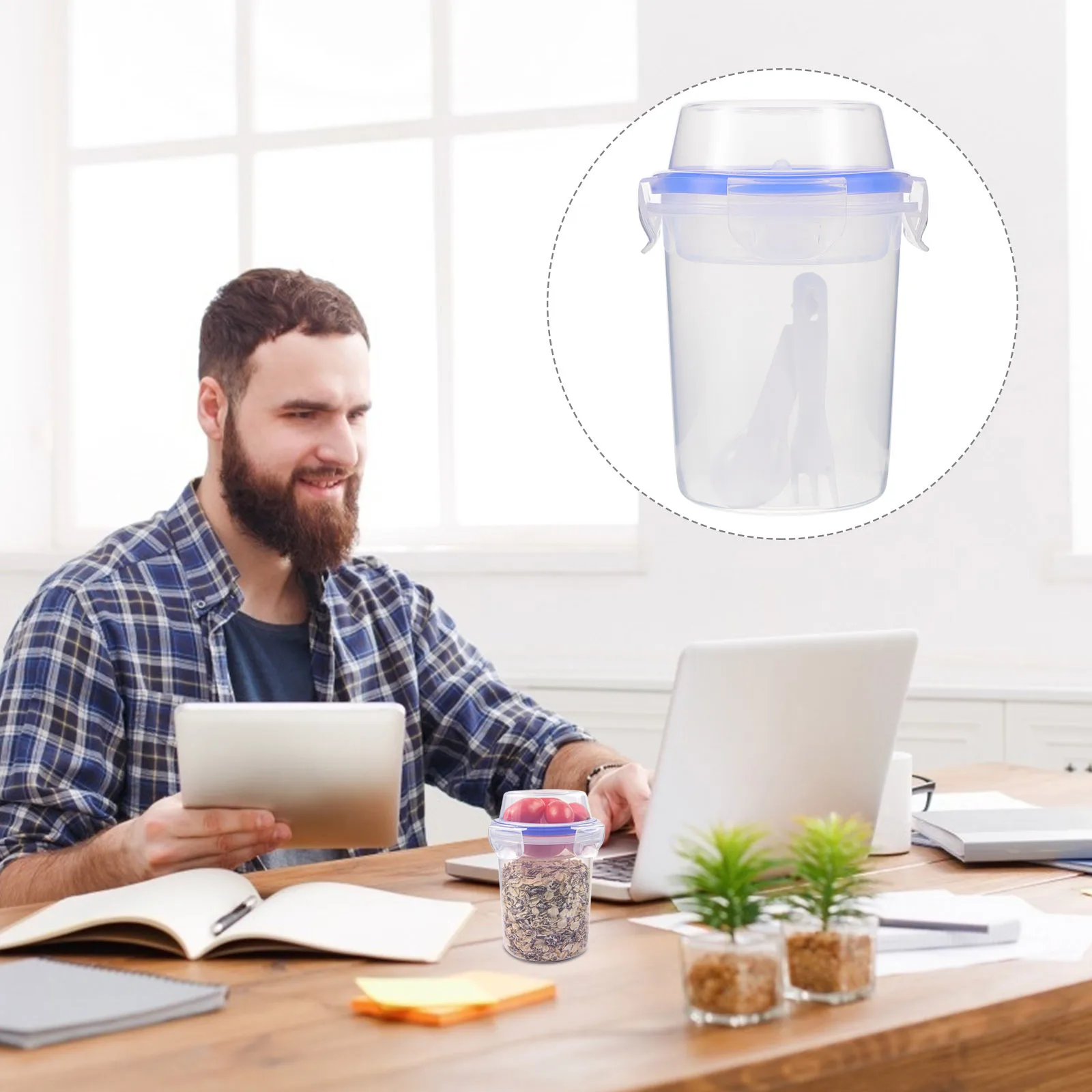 قطعتان من حاويات الشوفان بين عشية وضحاها مع ملعقة، ضيق ممتاز ومضاد للتسرب وخفيف الوزن ومحمول ومناسب للمدرسة في مكان العمل المنزلي